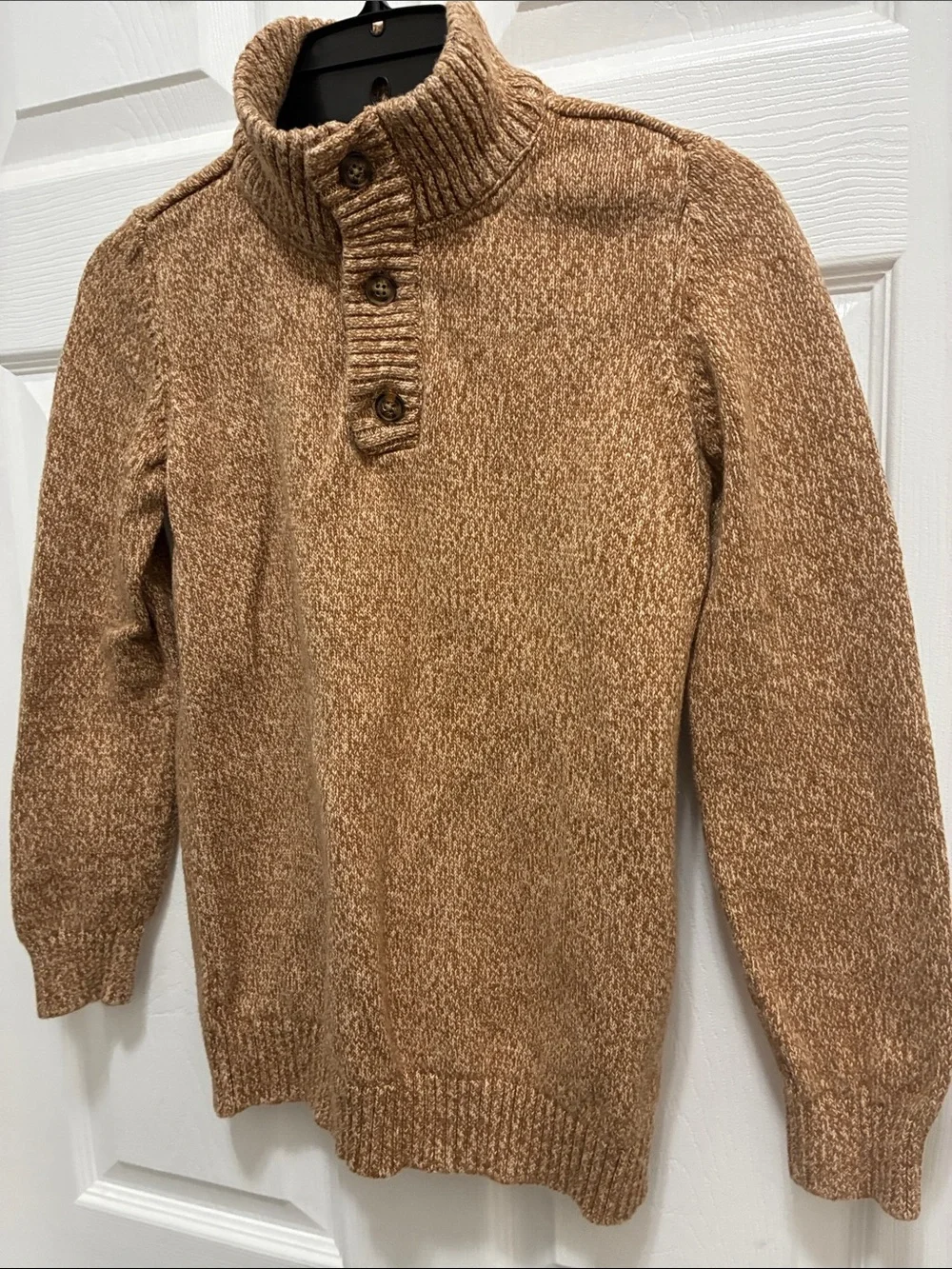 CARTER’S Knit Button-Front Mock Neck Sweater in Camel SZ 12